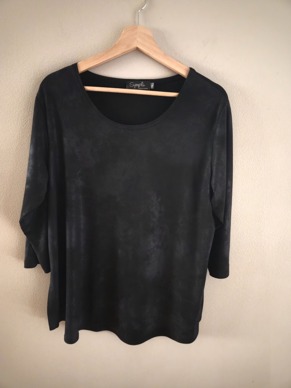 Sympli 3/4 Sleeve Tunic Top  Dark Mineral-wash/Abstract Pattern